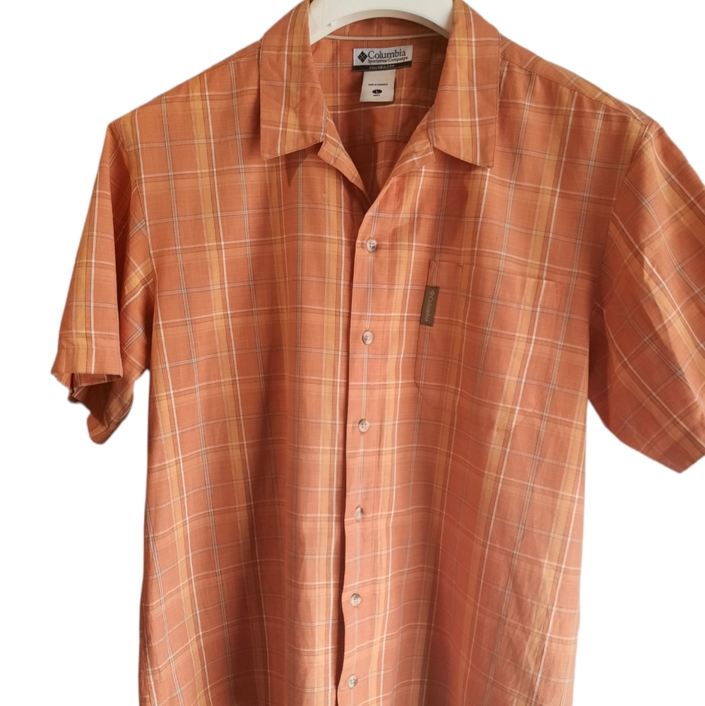 Columbia Men's Orange Plaid Short Sleeve  Summer Button-down Large L